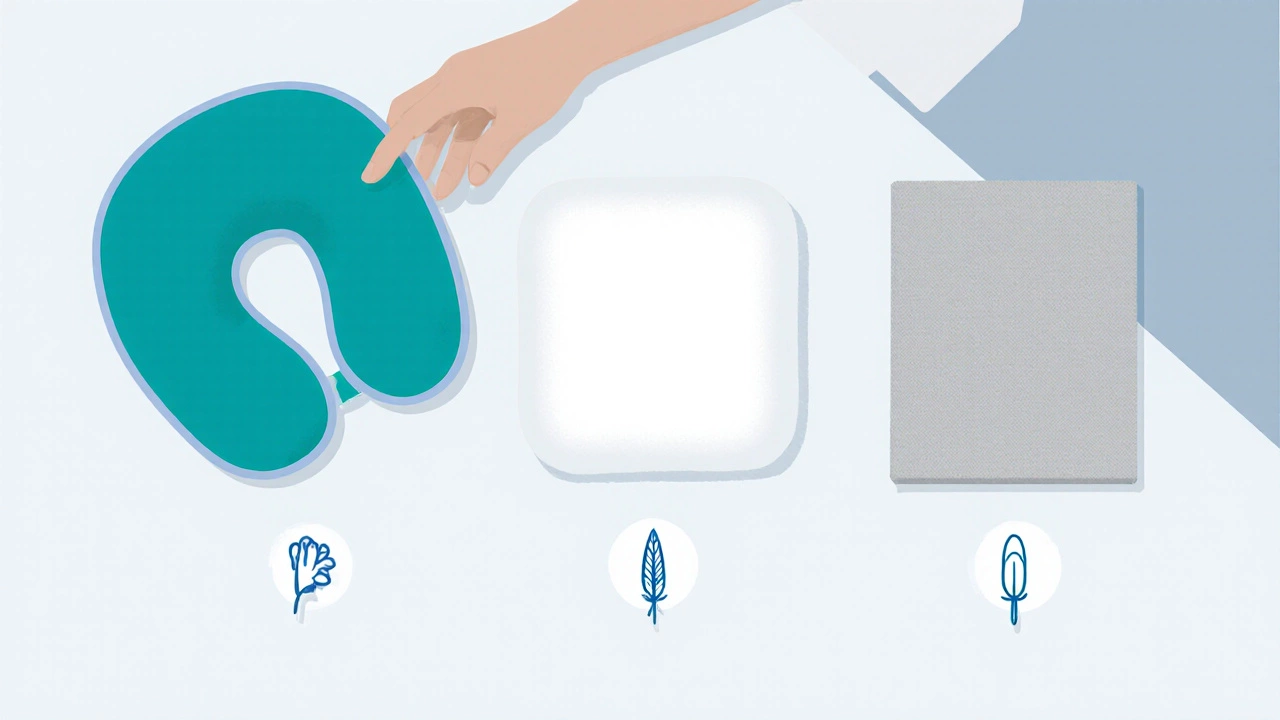Three feeding aids—Boppy pillow, hospital pillow, foam pad—displayed side by side on a bedside table.
