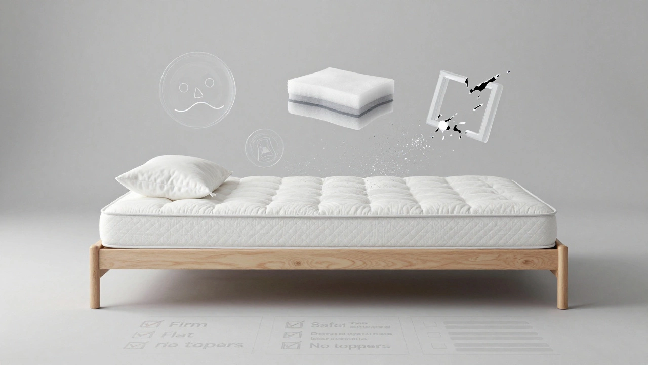Safe toddler bed with hazardous elements dissolving, symbolizing expert-recommended safety.