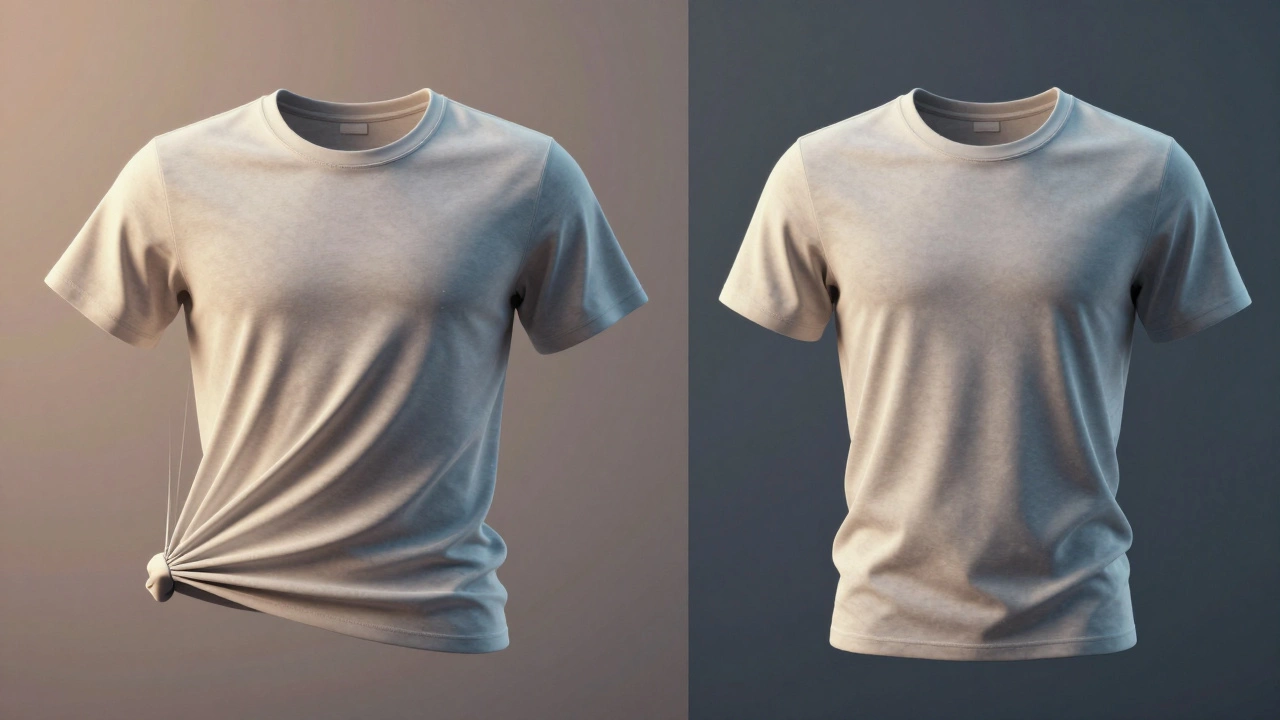 T-shirt being stretched and snapping back, demonstrating fabric resilience and durability.