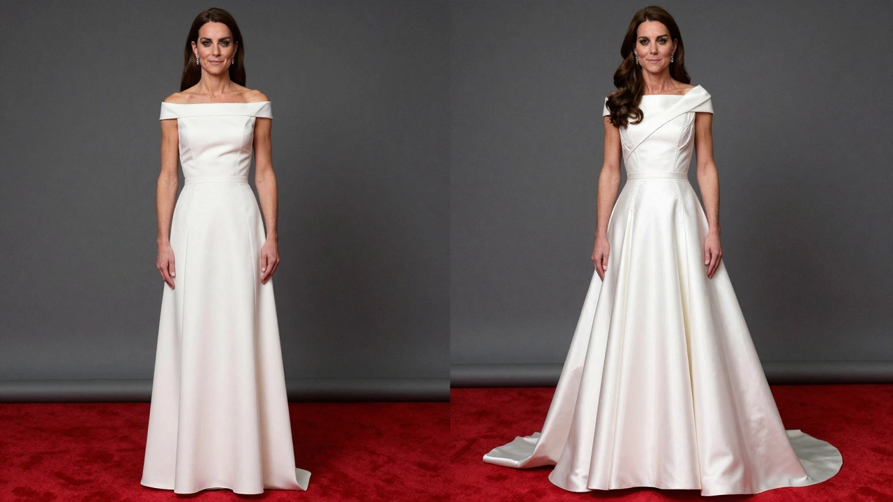 Side-by-side comparison of a poorly fitting off-the-rack dress versus a custom-tailored gown like Princess Kate’s.