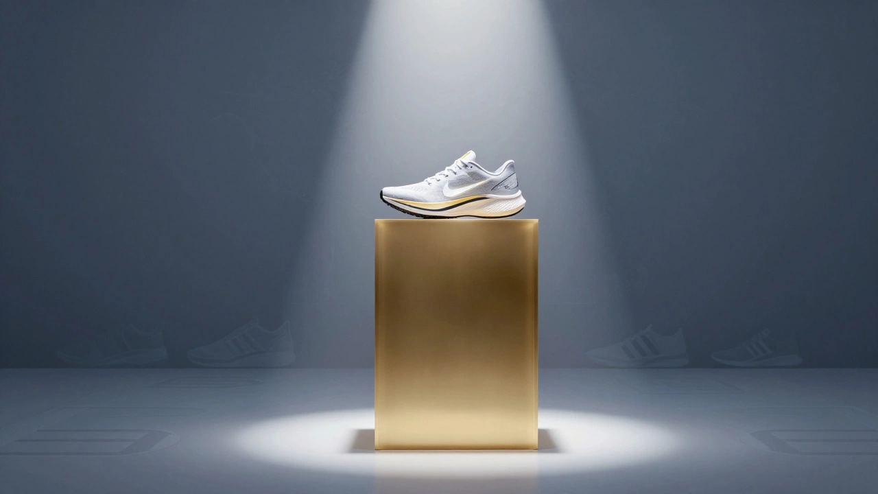Golden podium with a single shoe symbolizing market leadership