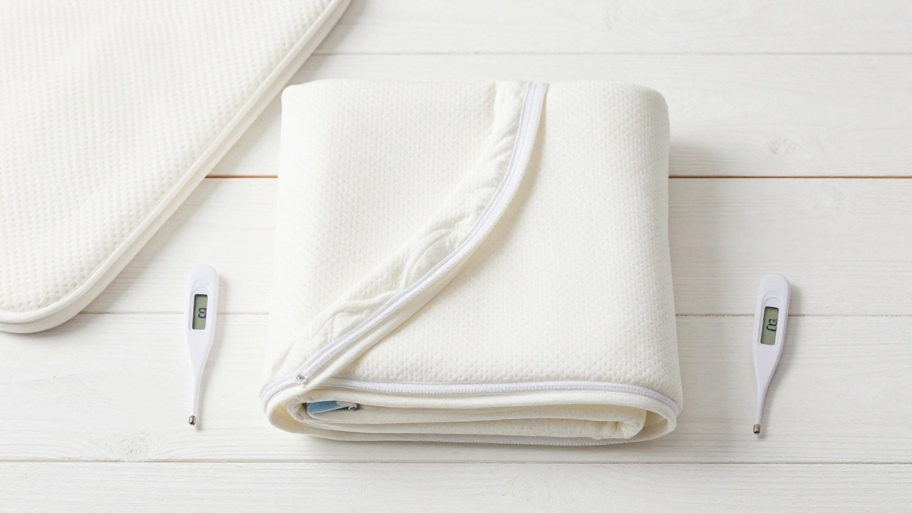 Safe sleep essentials including wearable blanket and thermometer