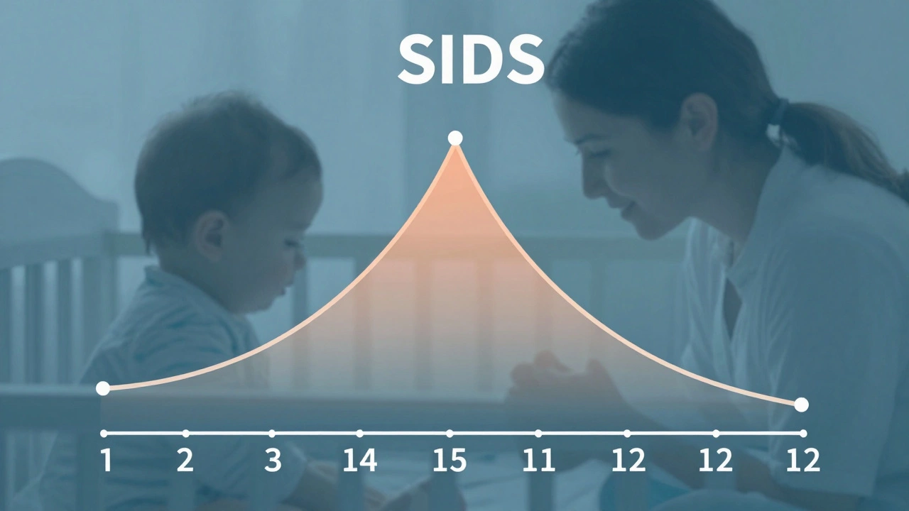 Visual representation of SIDS risk timeline peaking at 1-4 months