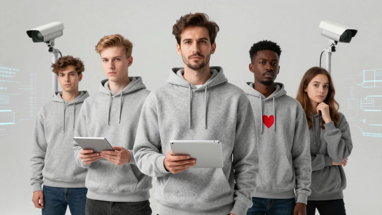 Diverse group in hoodies representing tech, protest, and comfort