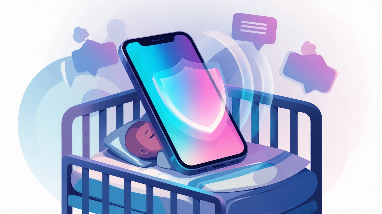 Smartphone shielding a sleeping baby, symbolizing secure digital monitoring.