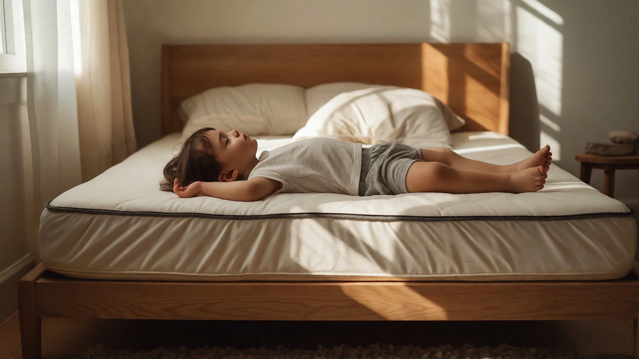 Toddler sleeping safely on a firm mattress with good spinal support
